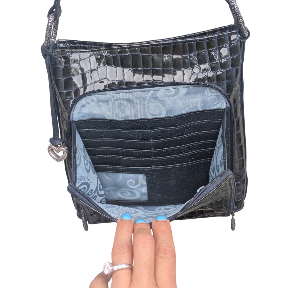 Brighton Navy Blue Croc Embossed Leather Crossbody Organizer Bag D888069 - Picture 5 of 9